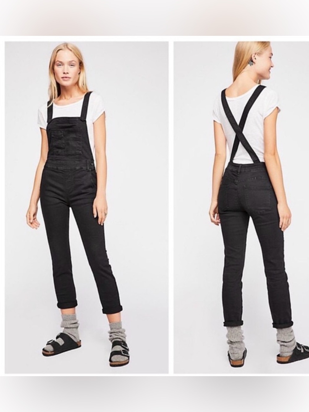 Free People Washed denim black overalls